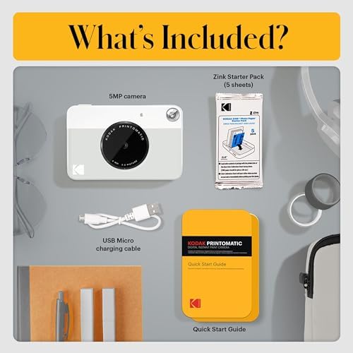 Kodak Printomatic Full-Color Instant Print Digital Camera - 75 Sheets Bundle - Prints On Zink 2x3 Sticky-Back Photo Paper - 5MP, Portable, Creative Fun Gift for Birthday, Christmas, Holiday - Grey - Image 3