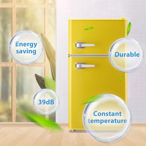 WANAI 3.5 Cu.Ft Retro Mini Fridge with Handle Compact Refrigerator Yellow - Image 3