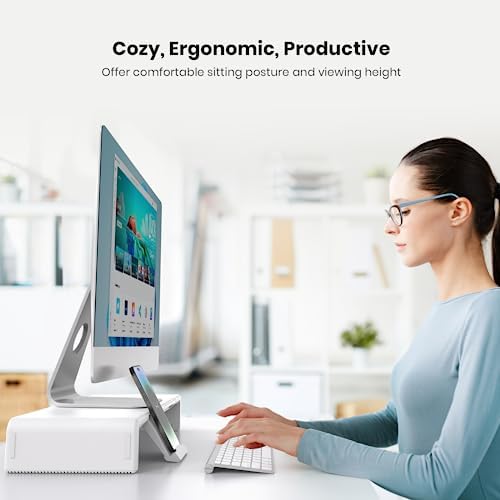 Monitor Stand Riser, Klearlook Foldable Computer Monitor Riser, Height Adjustable Computer Stand, Desk Shelf Riser with Storage Drawer & Tablet Phone Stand for Computer, Desktop, Laptop (White 2 Pack) - Image 6