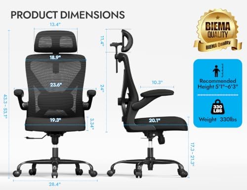 Ergonomic Office Chair: Mesh Desk Chair Comfy with Headrest& Lumbar Support - Image 2