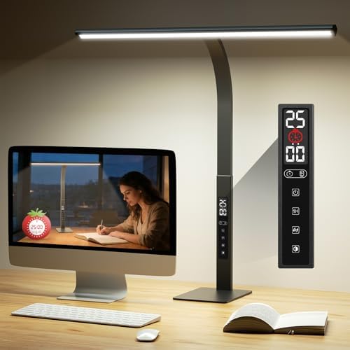 LED Desk Lamp for Office Home: Pomodoro Timer Table Light with Base 1600 Lumen Bright - 5 Color Stepless Dimming for Reading Study Drafting by Moremili