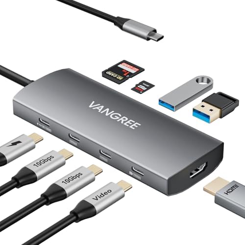 VANGREE 9-in-1 USB C Hub 10Gbps with 4K@60Hz USB-C Display Output, 100W PD by VANGREE