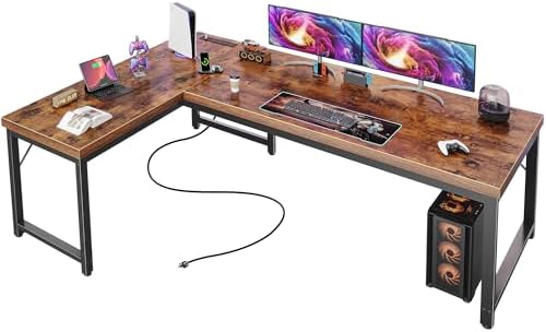 Huuger 63 Inch L Shaped Desk with Power Outlets & 0.95 Inch Thicker Desktop by Huuger