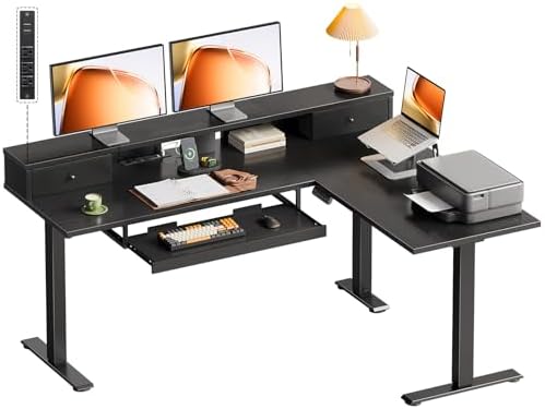 OffiGo 59 Inch L Shaped Electric Standing Desk with Drawers, Black by OfficeGo-ForHomeOfficeWork