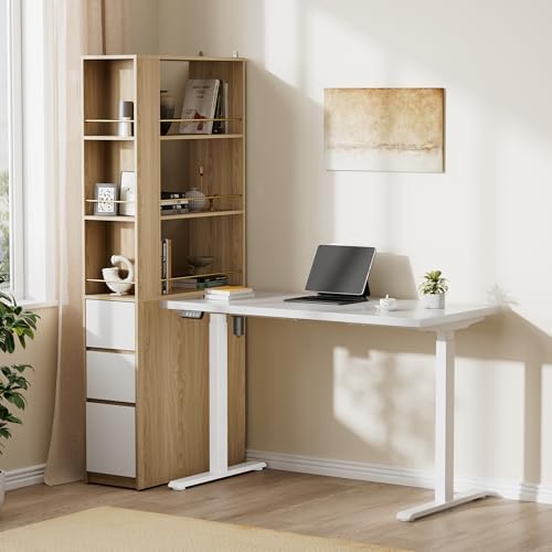 ModernMate Electric Standing Desk with 71'' Tall Corner Bookshelf & Drawers by ModernMate