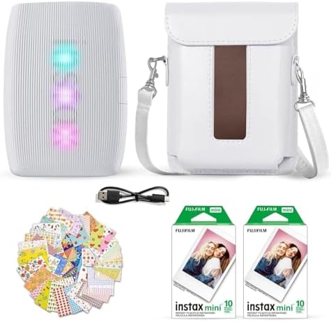 Fujifilm Instax Mini Link 3 Smartphone Printer Clay White + Fuji Film Value Pack (20 Sheets)+ Shutter Accessories Bundle, Incl. Protective Case, 20 Sticker Frames, USB Type C Cable by FUJIFILM
