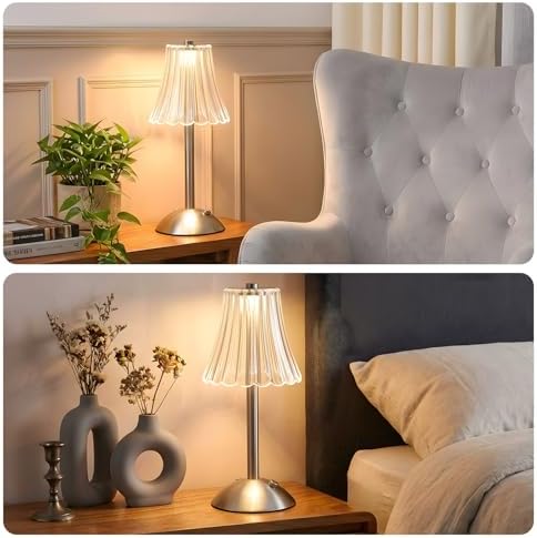 Liliful 2 Pcs Cordless Table Lamp LED Touch, Silver, Rose Style - Image 6
