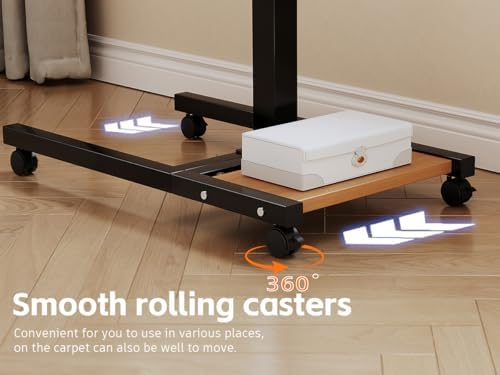 Laptop Desk Stand for Bed Portable Desk Overbed Bedside Mobile Laptop Table Rolling Foldable Table Adjustable Height with Locked Wheels & Mouse Pad for Office Sofa (Natural Color) - Image 4