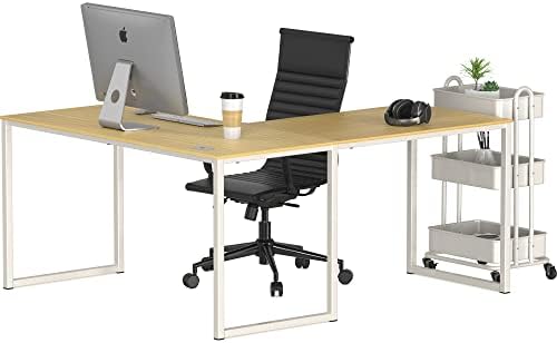 SHW Mission 55 x 60 L-Shape Home Office Computer Desk, Oak - Image 6