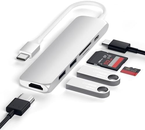 Satechi USB C Hub Slim Multiport Adapter V2 with 60W USB C PD, 4K HDMI (60Hz), Micro/SD Card Readers, USB 3.0, for MacBook Air/Pro M5/M4, iPad Air/Pro M5/M4, Mac mini, iMac - Silver - Image 3