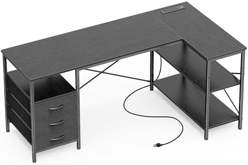 Huuger L Shaped Office Desk with Power Outlets & 3 Drawers by Huuger