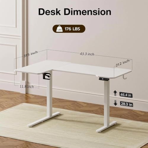 Acrolix L Shaped Electric Standing Desk,43x31.5 Reversible,White - Image 3