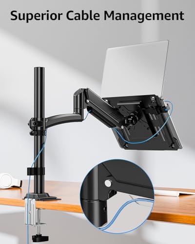 MOUNTUP Laptop Desk Mount, Adjustable Laptop Stand for max 17" Notebook or 32" Monitor, Laptops Arm Mount for Desk Holds 4.4-22lbs, Tall Laptops Stand with Clamp/Grommet - Image 6