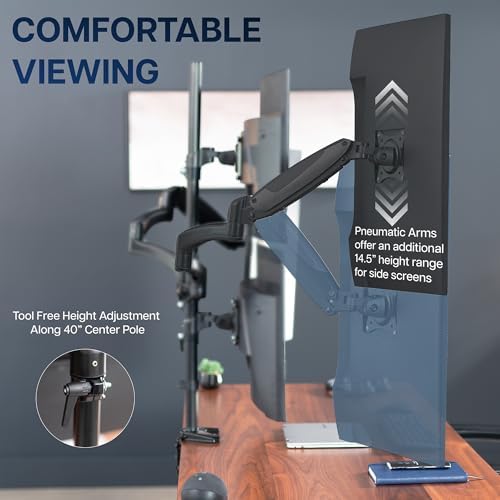 VIVO Quad Pneumatic Monitor Mount for 4 Screens up to 32 inches, Fully Adjustable, Heavy Duty Desk Stand with C-Clamp, Black, STAND-V400G - Image 6