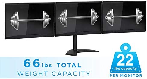 Mount-It! Triple Monitor Stand for Desk, 3 Monitor Mount Fits 19–27" Screens, Holds 15.4 lbs Each, Full Motion Triple Monitor Arm with Tilt Swivel Rotate, VESA 75x75, 100x100, Stable Freestanding Base - Image 3