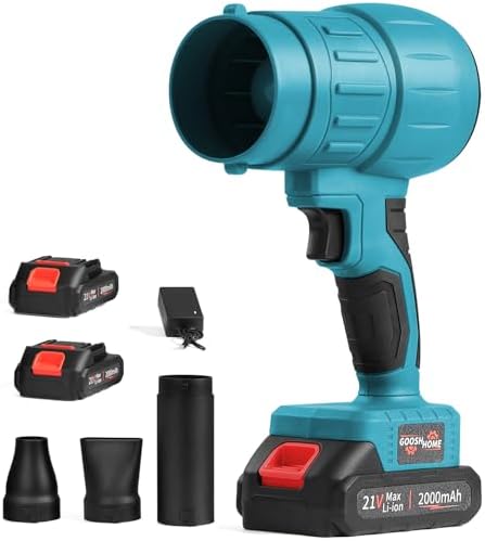 Leaf Blower Cordless, Handheld Jet Dry Blower Fan Portable Dust Cleaner with 2 Pcs 2.0Ah Batteries and Charger,3 Blowing Nozzles,Violent Turbo Blower for Lawn, Patio, Outdoors, Car, Home by GOOSHHOME