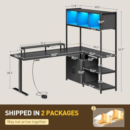 RALGEND 2 Pack L Shaped Standing Desk, Sit Stand Desk with Storage Hutch - Image 2
