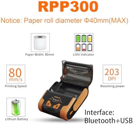 Rongta Portable 80mm POS Printer, Mobile Thermal Receipts Printer, USB&Bluetooth Connection, Compatible with Android Phone, Do Not Square/Ipad/Computer/Android Tablet(RPP300) - Image 2
