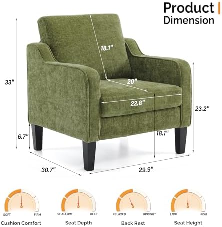 VINGLI Olive Green Accent Chair, Upholstered Armchair for Living Room - Image 3