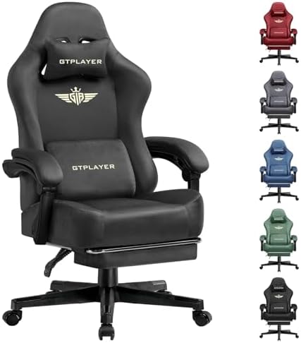 GTPLAYER Gaming Chair Fabric with Pocket Spring Cushion, Big and Tall Gamings Chairs 350LBS High Back Computer Chair with Footrest for Adults Lumbar Support Swivel Game Chair for Office Dark Grey by GTPLAYER