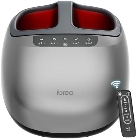 Foot Massager with Heat, 3D Shiatsu Deep Kneading & Rolling, Air Compression with Remote Control for Neuropathy, Plantar Fasciitis & Foot Pain Relief, Long‑Standing & Fitness for Men, Women & Seniors by ibreo