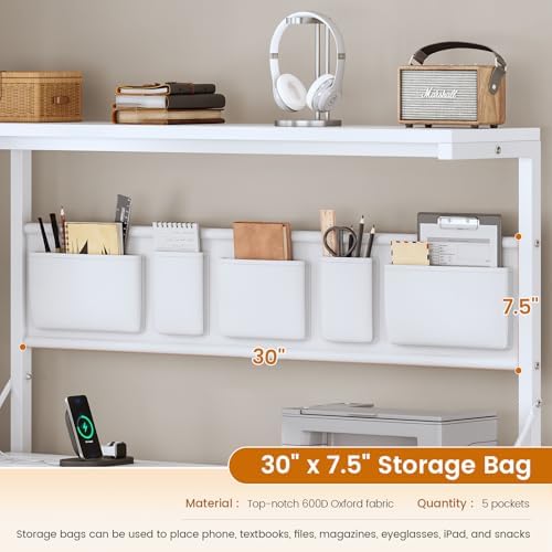 SEDETA Corner Computer Desk, Reversible L Shaped Computer Desk with Fabric Drawers and Power Outlet, 47.2” Gaming Desk with LED Lights, Storage Shelves and Hutch, White - Image 5