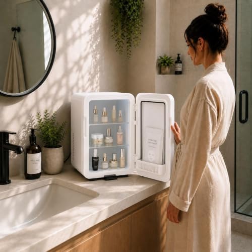 Classic Compact Portable Mini Fridge - Touch Temperature Control, Removable Shelves, Lockable Smoked Glass Door for Skincare, Cosmetics, Peptides, Supplements & More - Image 5