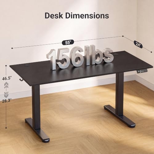 Claiks Electric Height Adjustable Standing Desk, 55x24 Inch, Black - Image 3
