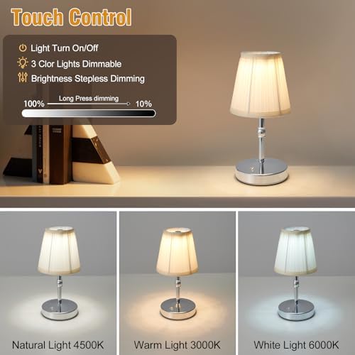 3000 mah Battery lamp,5W LED Small Touch Lamps,3 Color Temperature Dimmable Rechargeable Lamp,Cordless Lamp for Kitchen,Mini Lamps for Small Spaces (Chrome) - Image 3