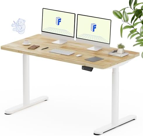 FLEXISPOT 55" x 24" Solid Wood Standing Desk, White Oval Legs by Unknown