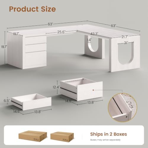 SEDETA 63" L Shaped Desk with 3 Drawers,Modern Executive Office Desk - Image 2