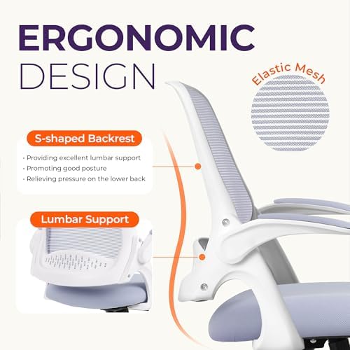 NEO CHAIR Office Desk Chair, Ergonomic Mesh with Flip-Up Armrests, Purple - Image 3