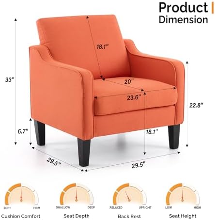 VINGLI Accent Chair, Linen Upholstered Orange Armchair for Living Room - Image 2