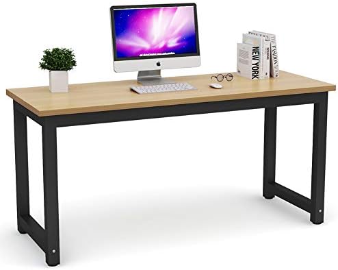 Tribesigns Computer Desk, Large Office Desk Computer Table Study Writing Desk for Home Office, Walnut + Black Leg, 63 X 23.6 inch by Tribesigns