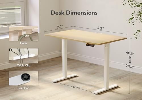 Claiks Electric Height Adjustable Standing Desk, 48x24 Inch, Nature - Image 3