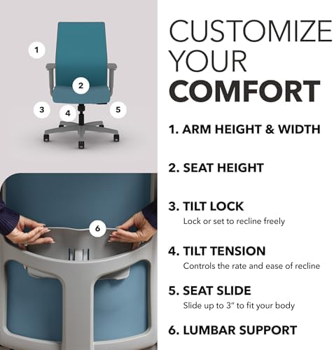 HON Ignition 2.0 Ergonomic Office Chair, Lumbar Support, Desk Chair, Sky - Image 3