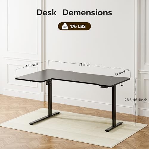 Acrolix L Shaped Electric Standing Desk,71x43.5 Reversible,Black - Image 3