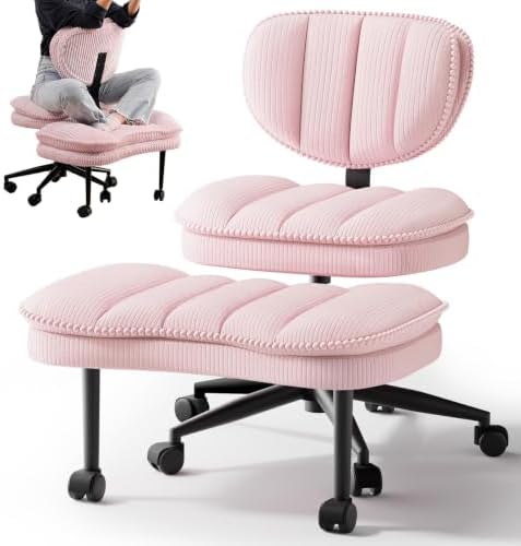 Extra-Wide & Tall Cross-Legged Office Chair – Deeply-Padded Cloud Seat, Ergonomic Back Support, Adjustable Height for ADHD & Meditation, Pink by HOMRELEXA
