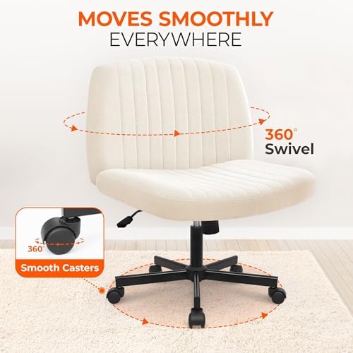 Orange Factory Criss Cross Chair, Wide Fabric Vanity Desk Seat, Beige Wheel - Image 5