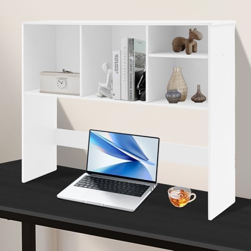 Desktop Bookshelf, PVC Desk Storage Hutch with 5 Shelves for Computer Desk, 3-Tier Desktop Display Organizer Rack for Office Home College Dorm (White, 2 Tire) - Image 4