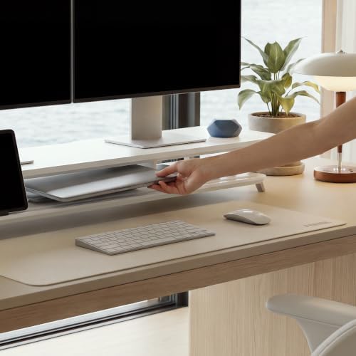 Fenge Dual Monitor Stand Riser, Wooden Desk Shelf with 2-Tier Storage - Image 5