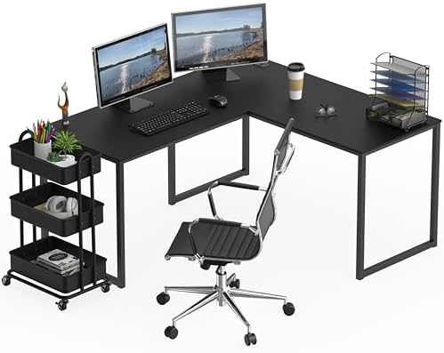 SHW Mission 55 x 60 L-Shape Home Office Computer Desk, Black - Image 5