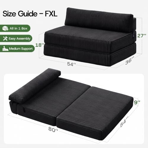 Folding Sofa Bed Convertible 4 in 1 Sleeper Chair Black Full XL - Image 2
