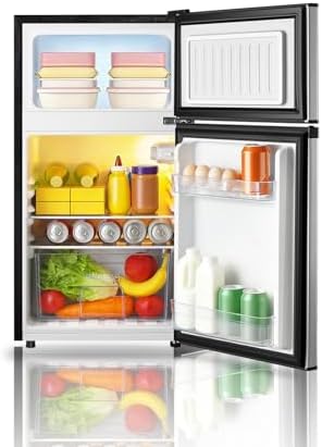 Saeoola Mini Fridge with Freezer, 3.2 Cu.Ft, 2 Doors Compact Mini Refrigerator with Separate Freezer for Dorm, Bedroom, Office, Apartment with 7-Level Temperature Control, Removable Shelves (Sliver) - Image 2