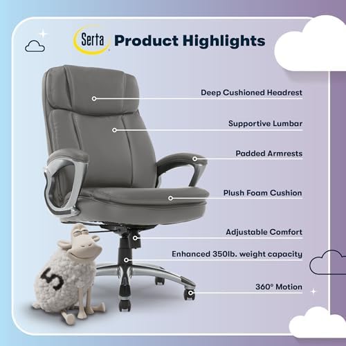 Serta Ergonomic Big and Tall Executive Office Chair Lumbar Support, Leather - Image 4