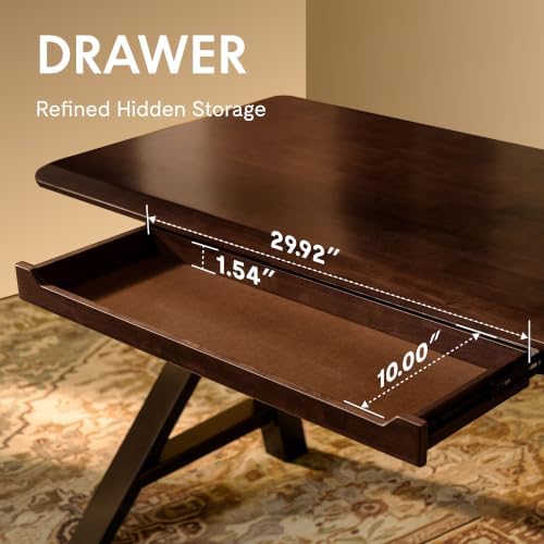 FLEXISPOT 63" WoodiX Solid Wood Executive Standing Desk with Drawer, Walnut - Image 2