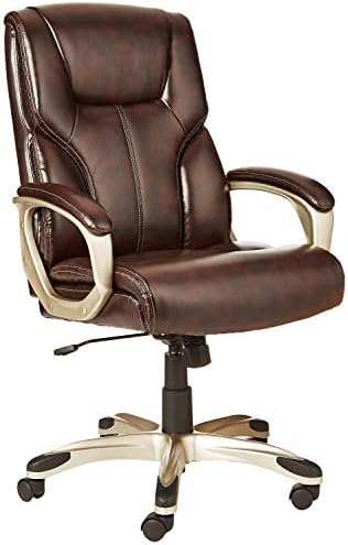 Amazon Basics Executive Home Office Desk Chair with Padded Armrests, Adjustable Height and Tilt, Rolling Swivel Chair, 275 Pound Capacity, Brown and Gold by AmazonBasics