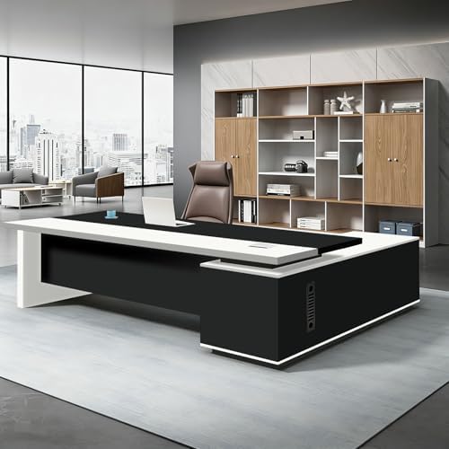 L Shaped Executive Desk with Drawers, Large Office Desk with Storage Cabinet, Wood L Shape Desk for Home Office or Business Workspace, Left or Right Cabinet Option, Multiple Sizes & Colors by Unknown