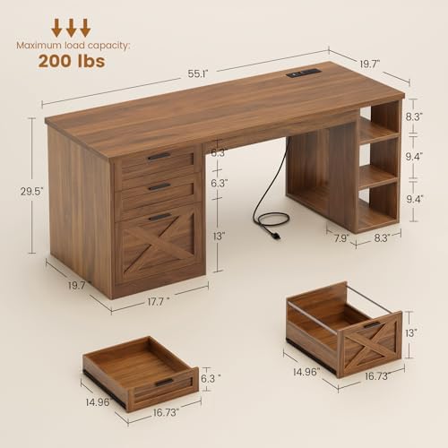 SEDETA 55.1" Farmhouse Executive Office Desk with 3 Drawers for Home Office - Image 2