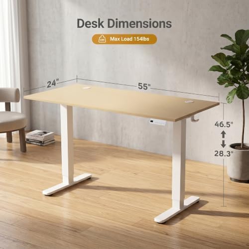 Claiks Electric Standing Desk 55x24 Inch Adjustable Desk, Nature - Image 3